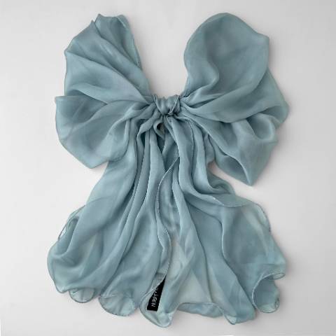 The Single-Layered Silk Chiffon Scarf – Grayish Blue