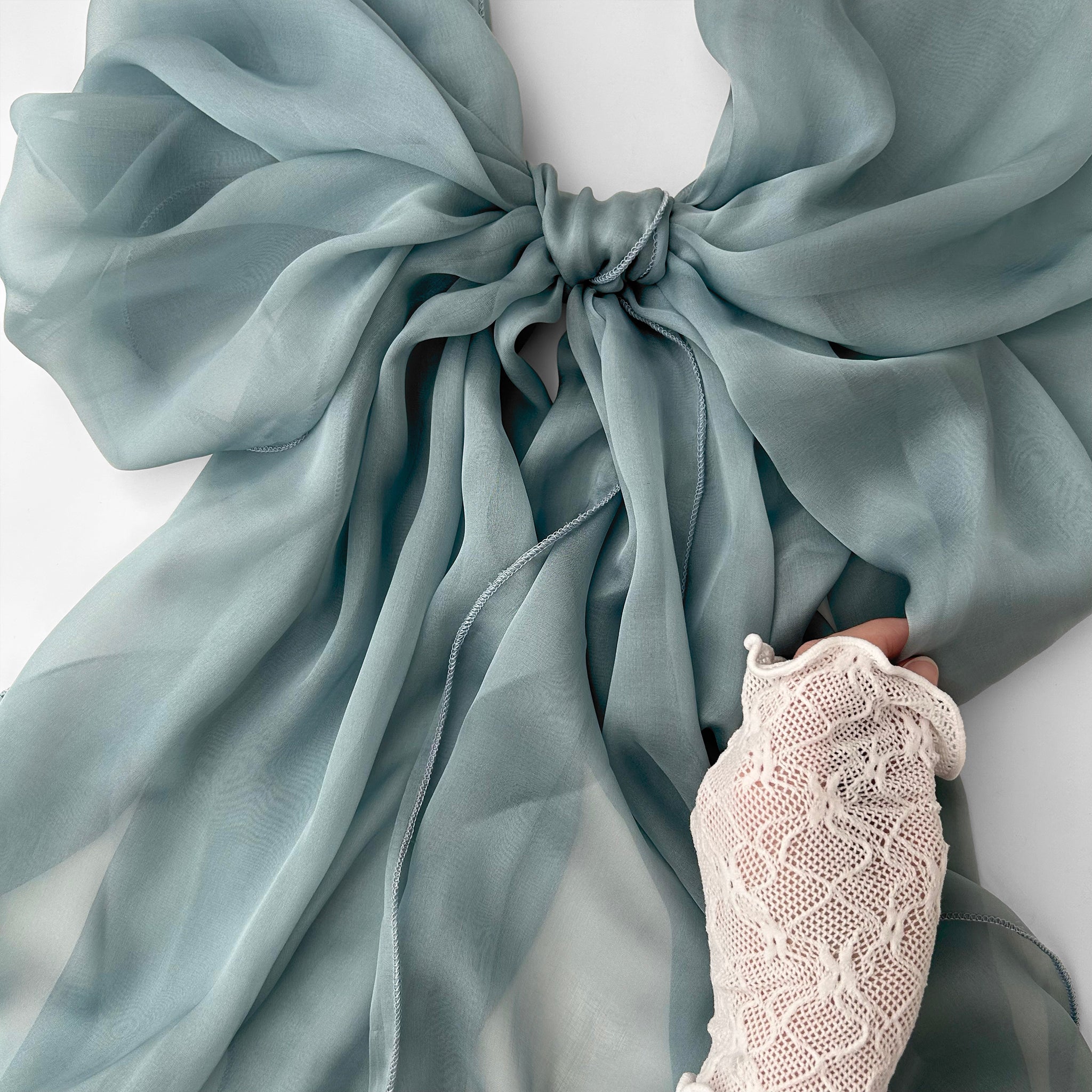 The Single-Layered Silk Chiffon Scarf – Grayish Blue - image 4