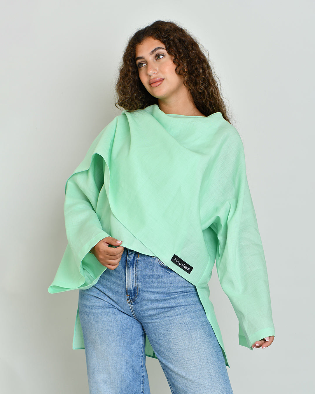 The Linen Scarf Top in neon mint - image 2