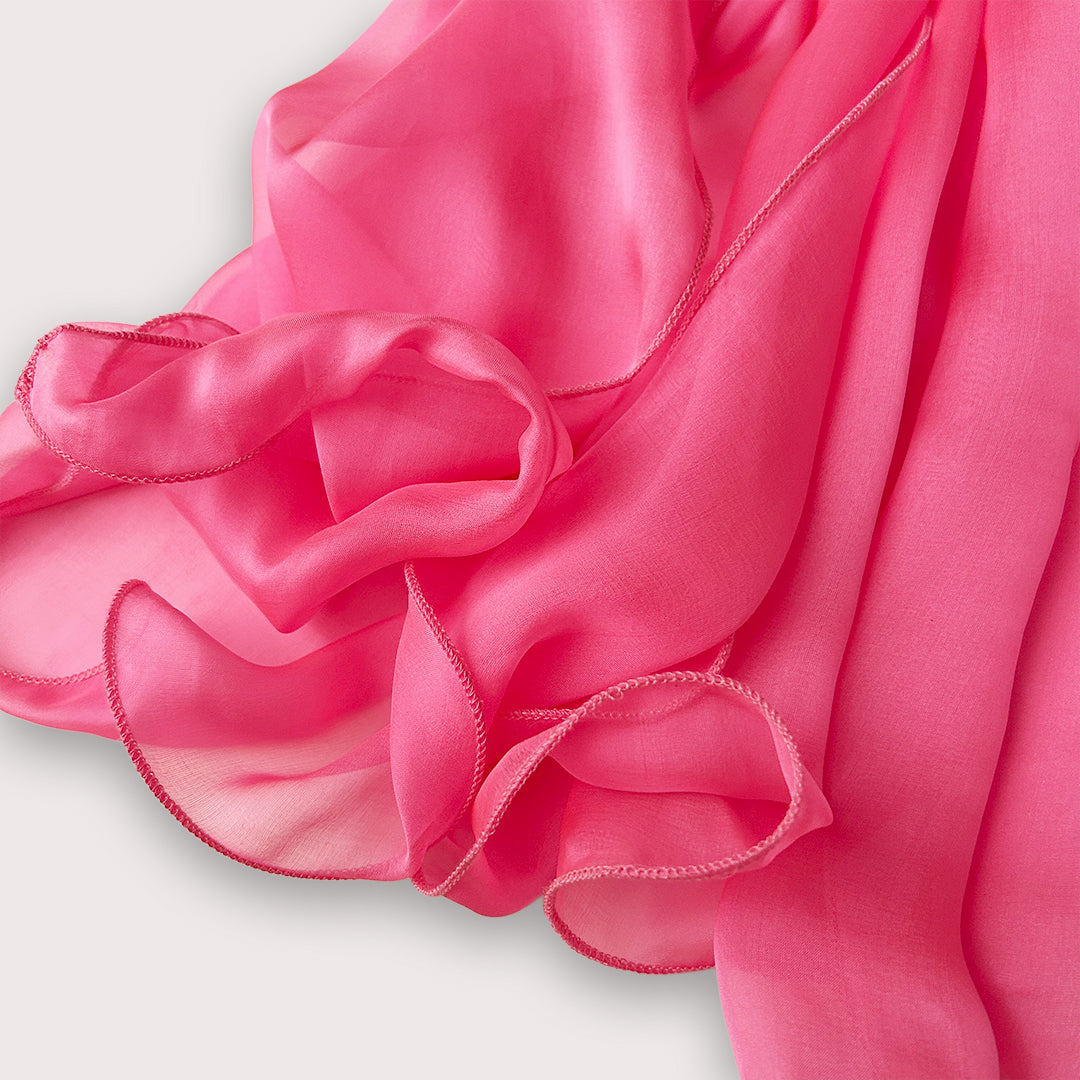 The Single-Layered Silk Chiffon Scarf – Neon Candy Pink - image 4
