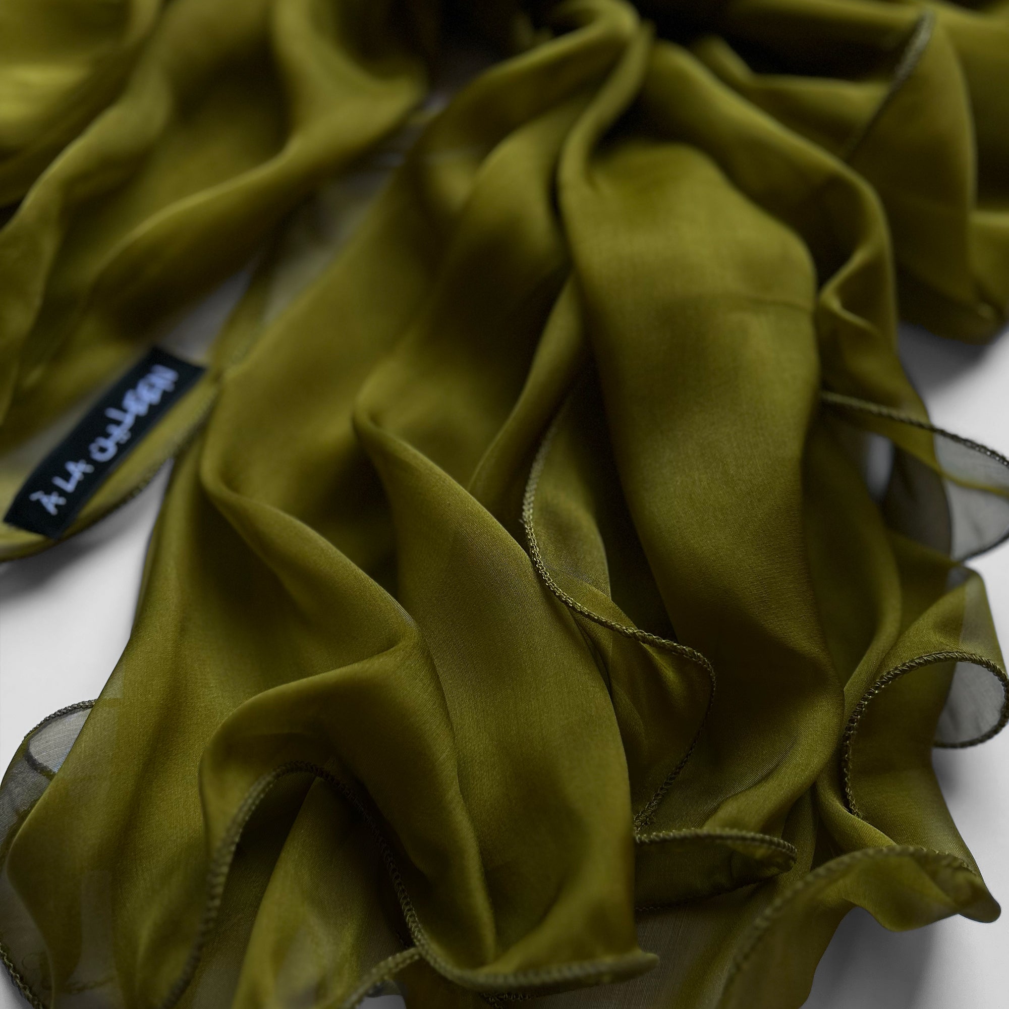The Double-Layered Silk Chiffon Scarf – Intense Olive - image 3
