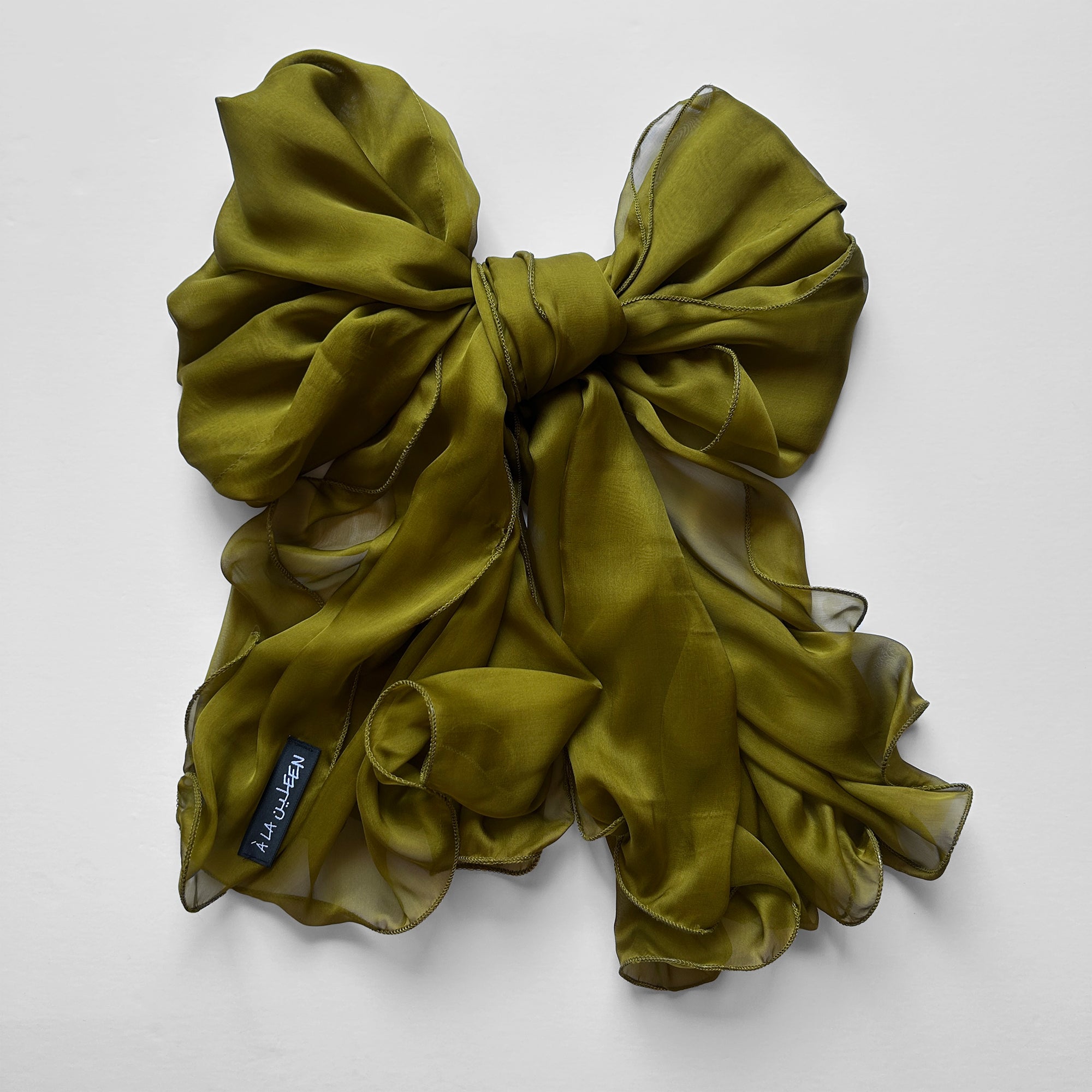 The Double-Layered Silk Chiffon Scarf – Intense Olive - image 1