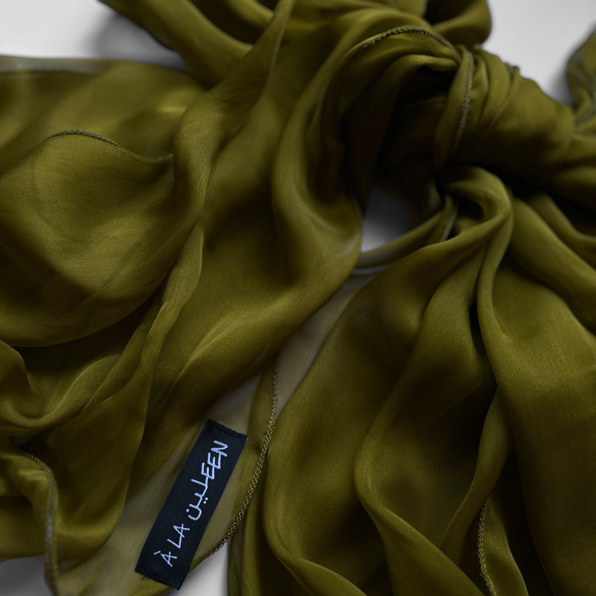 The Double-Layered Silk Chiffon Scarf – Intense Olive - image 2