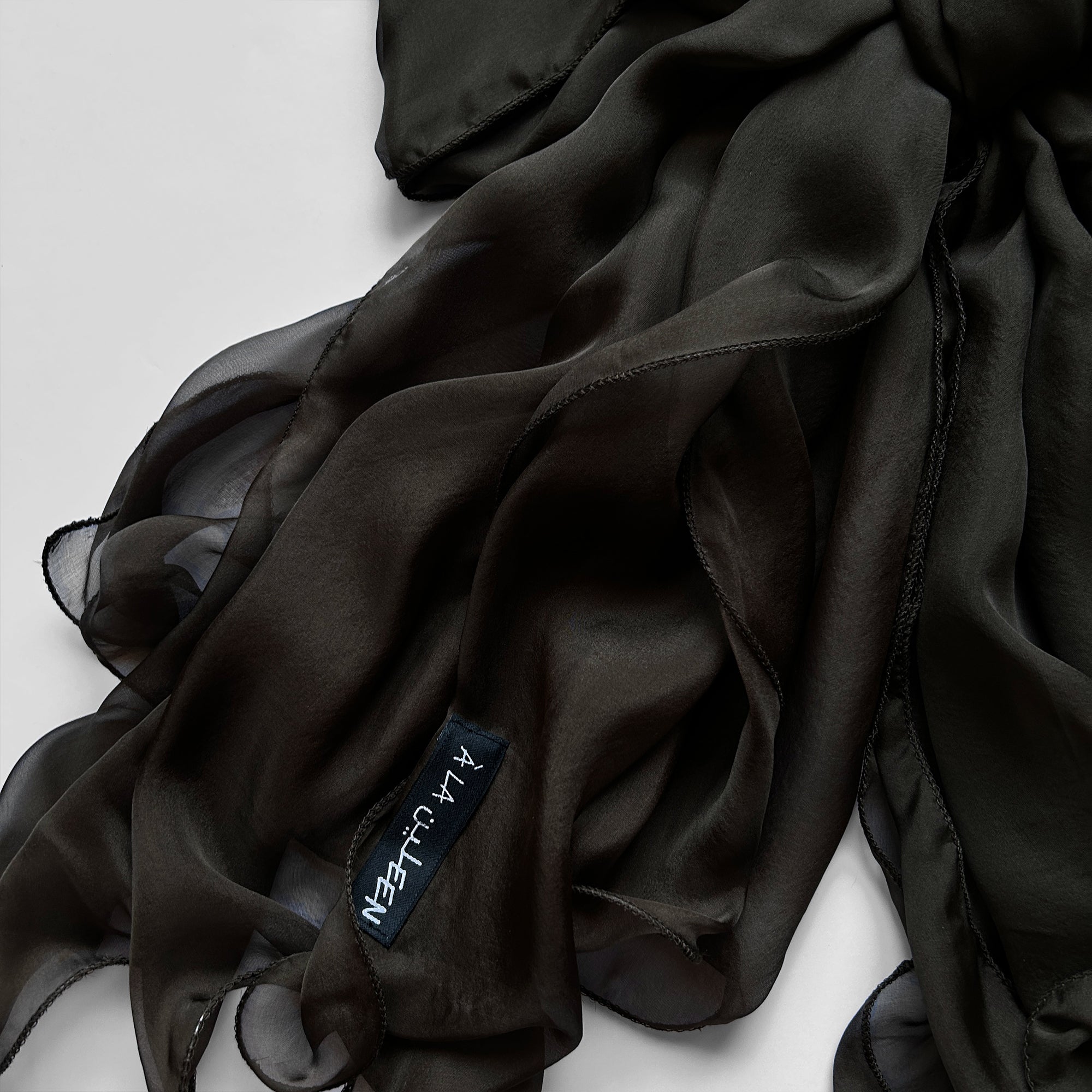 The Double-Layered Silk Chiffon Scarf – Army Brown - image 2