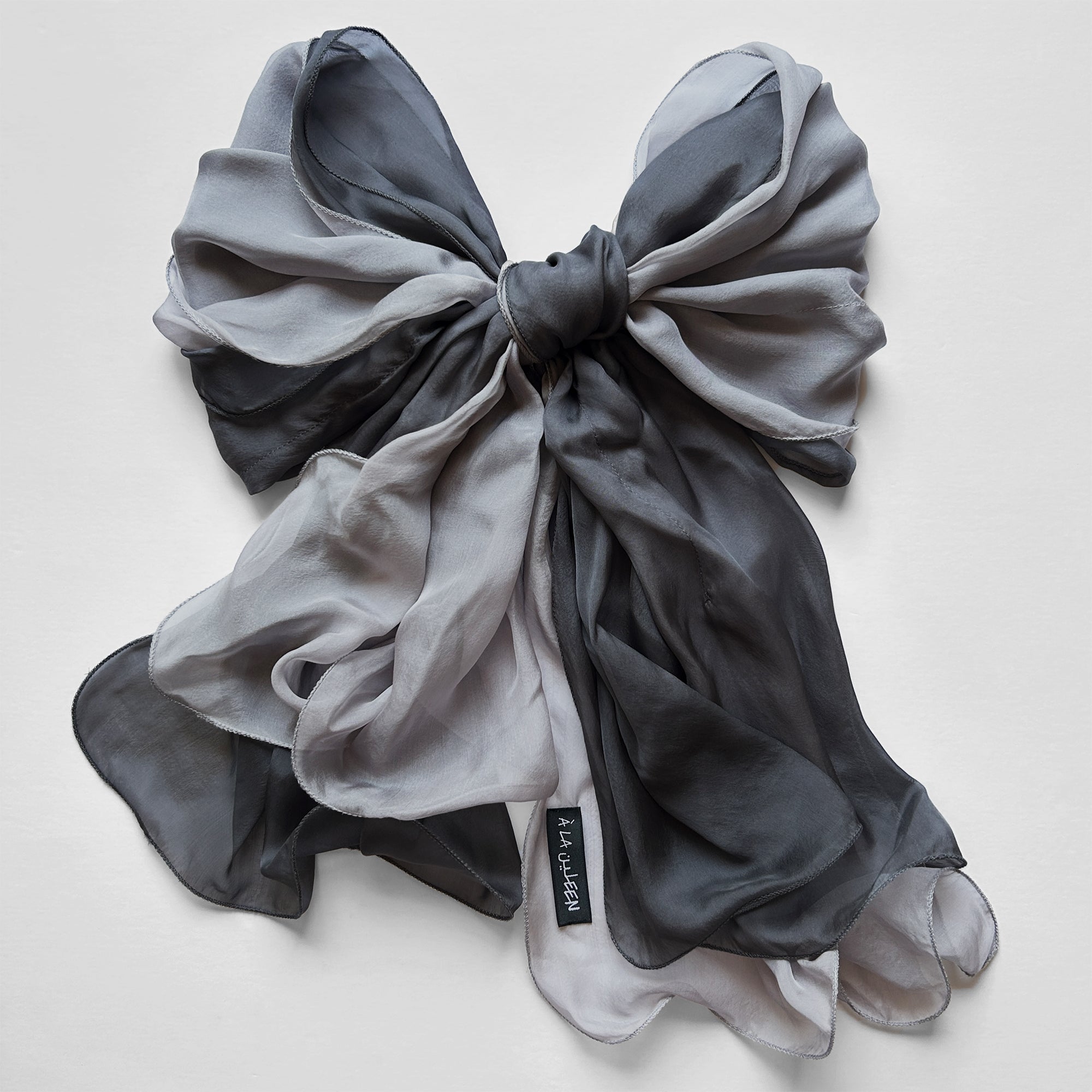 The Double-Layered Silk Chiffon Scarf – Two-tone Anthracite & Silver Grey - image 2