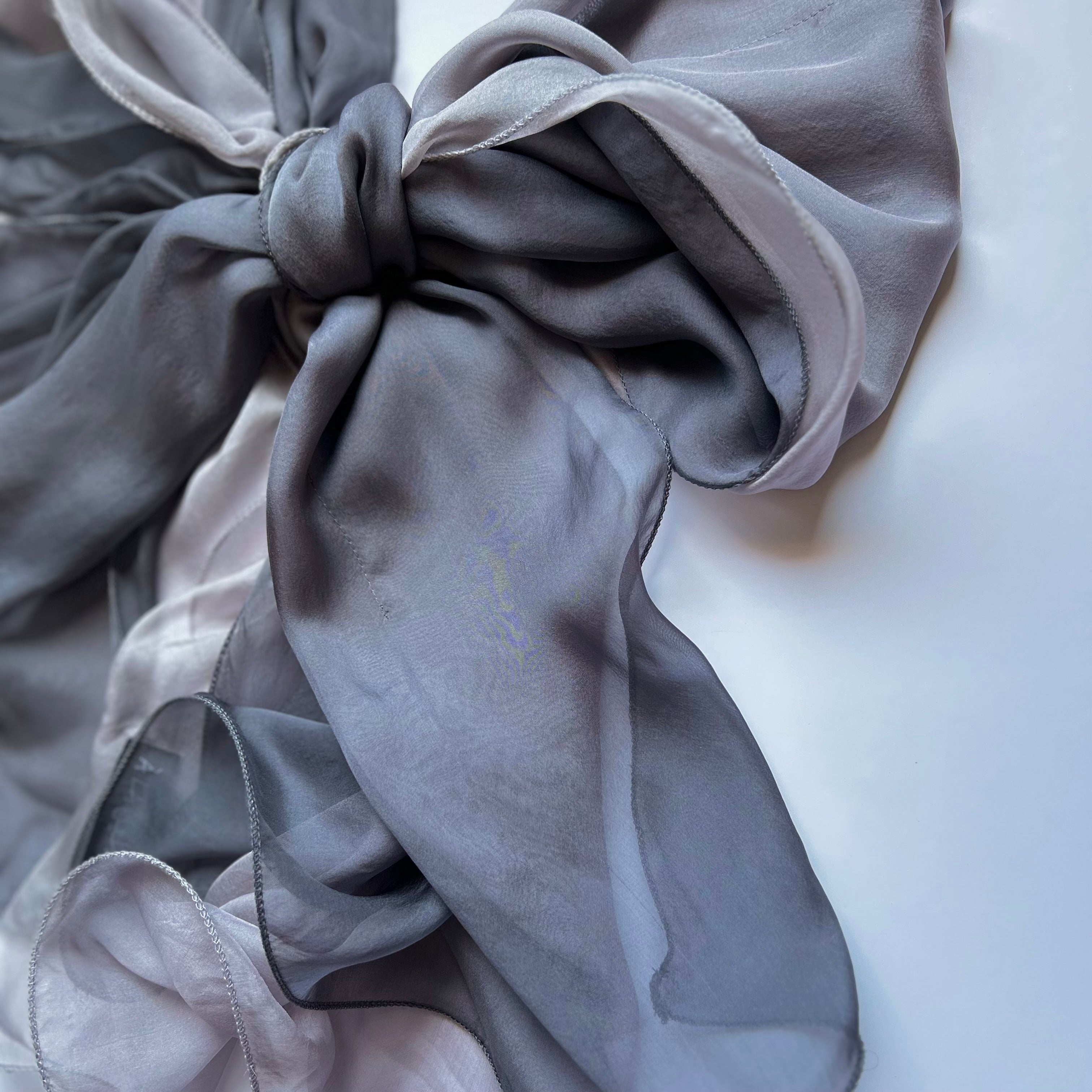 The Double-Layered Silk Chiffon Scarf – Two-tone Anthracite & Silver Grey - image 3