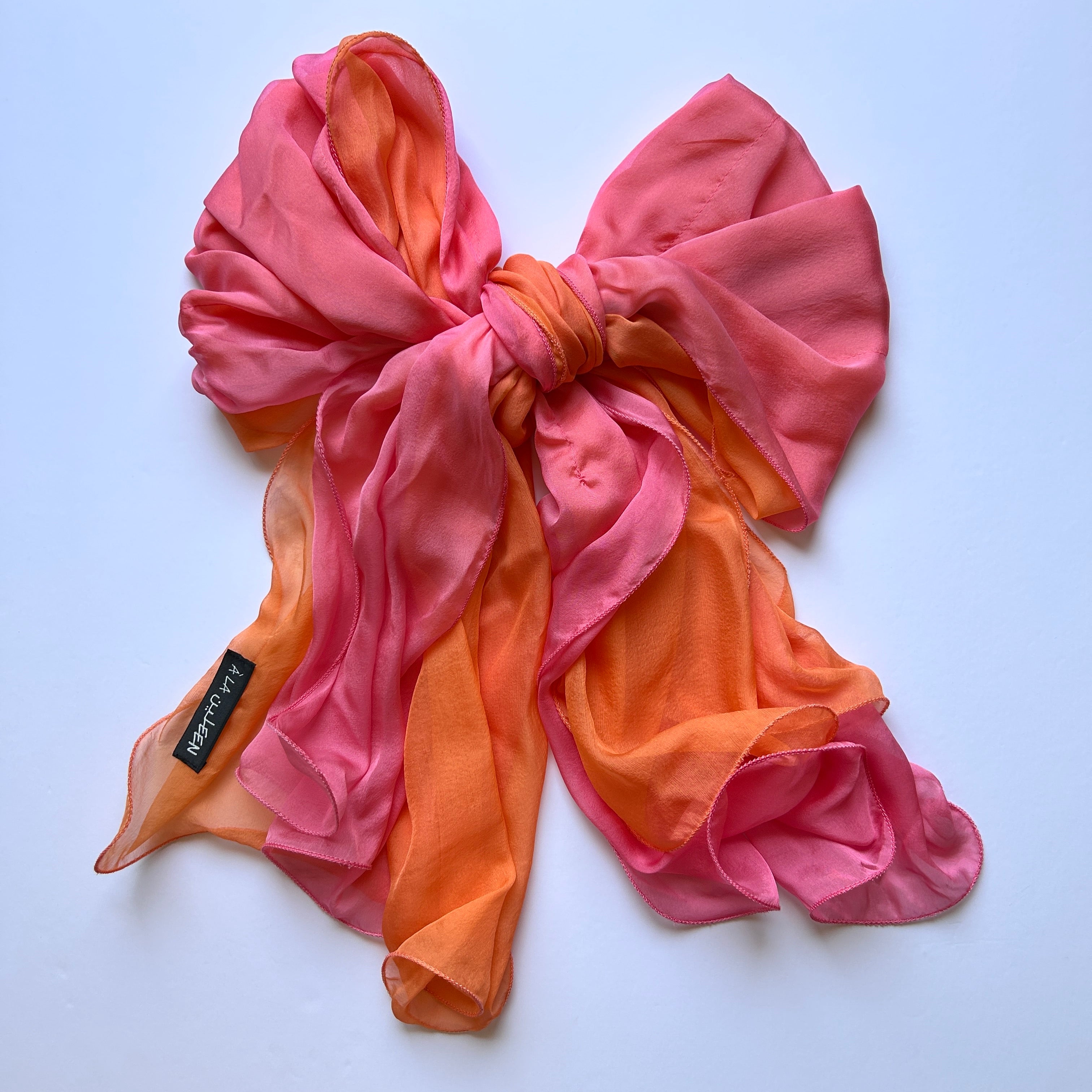 The Double-Layered Silk Chiffon Scarf – Two-tone Pink & Orange - image 3