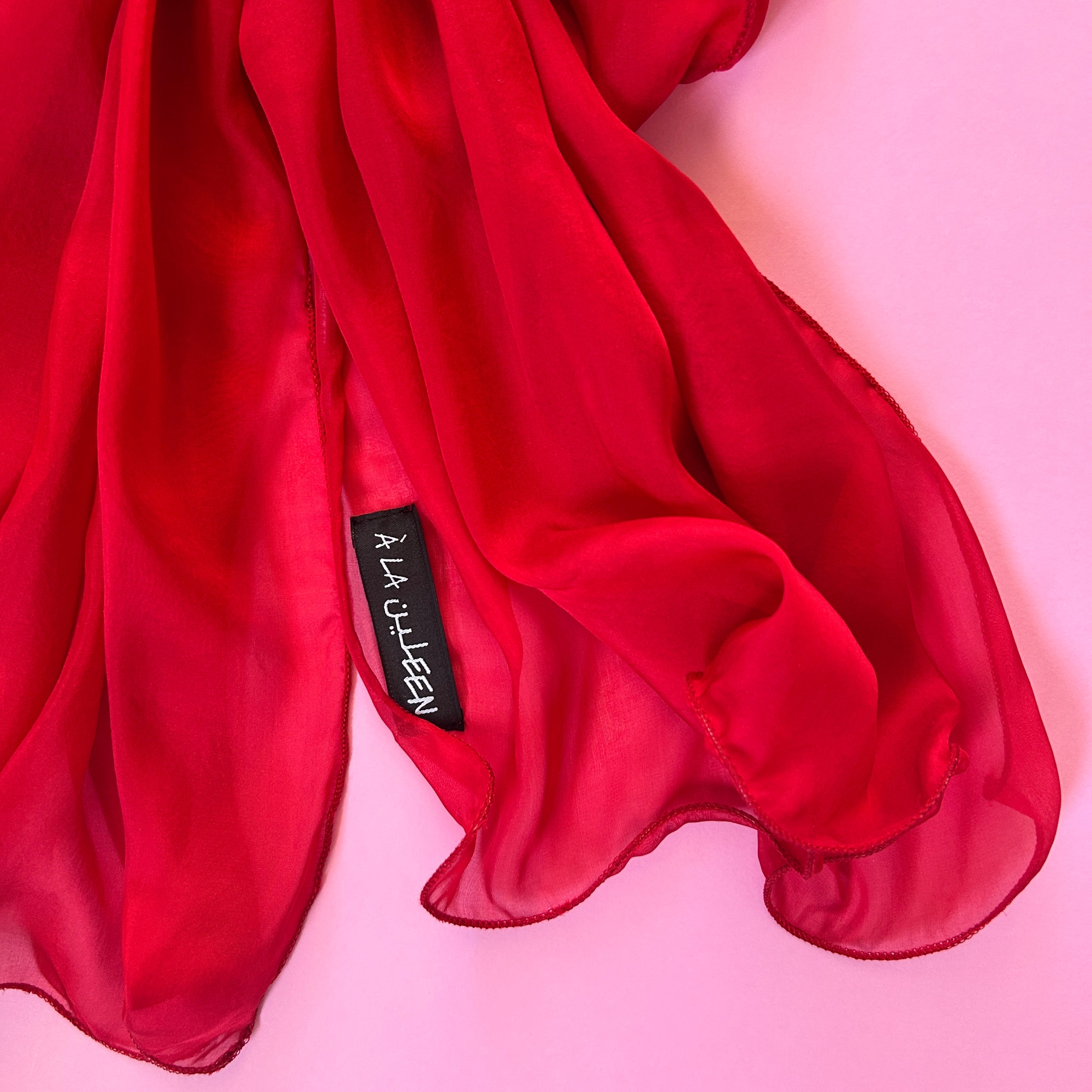 The Single-Layered Silk Chiffon Scarf – Chili Red - image 4