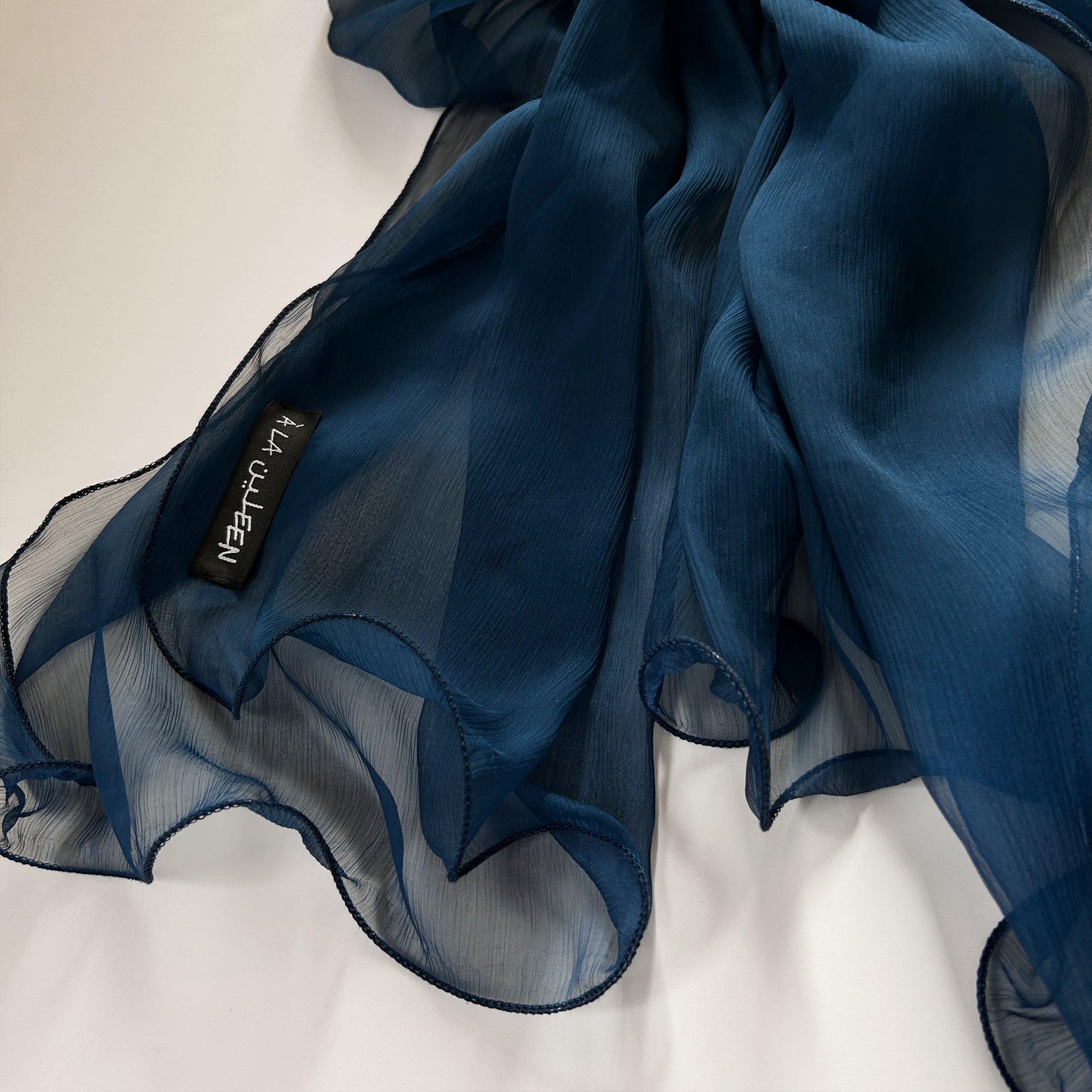 The Single-Layered Crinkled Silk Scarf – Petrol Blue - image 4