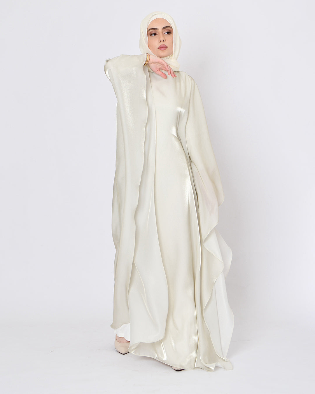 The butterfly abaya dress in metallic cream - image 2