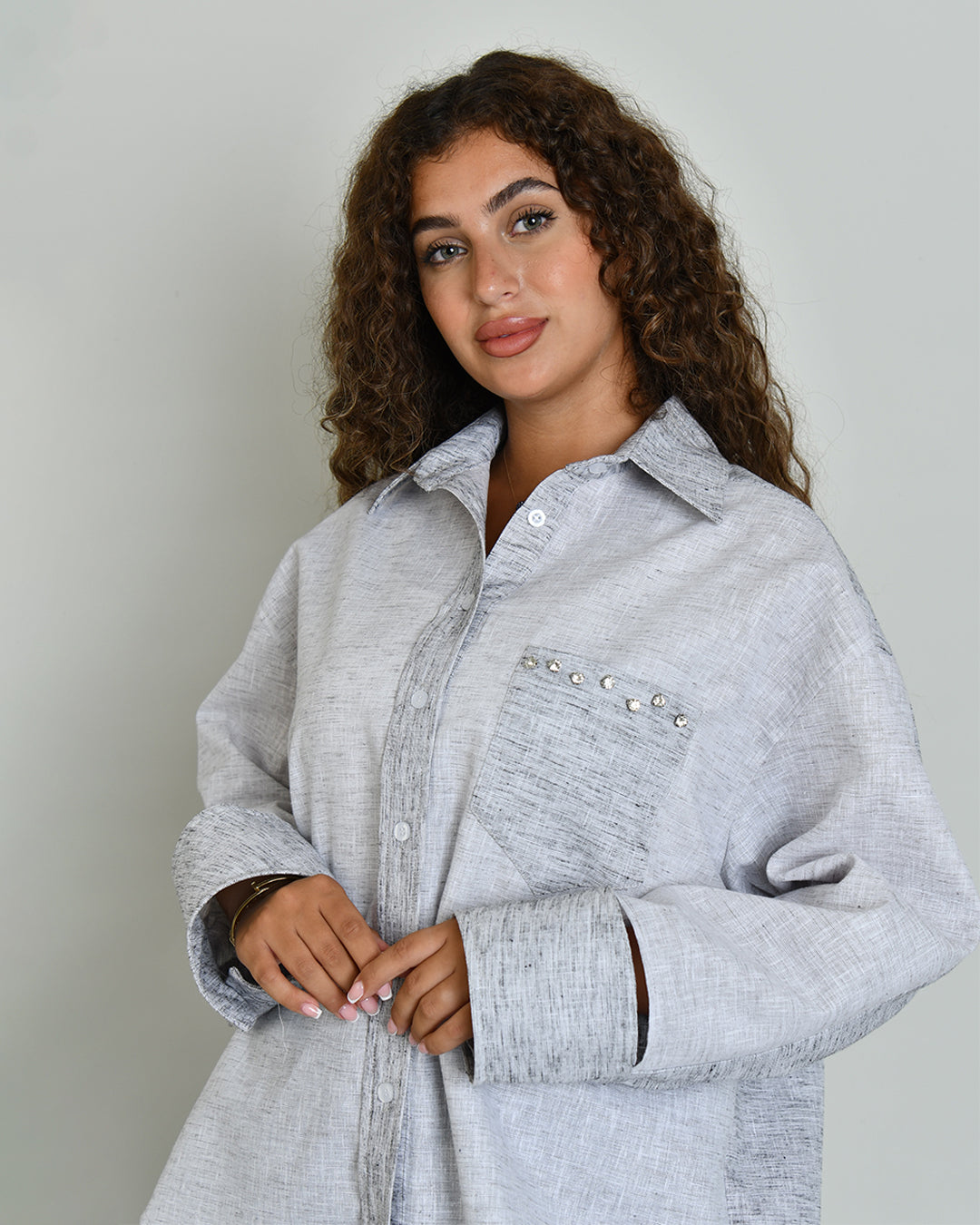 The Combination Shirt in grey and greige linen - image 3