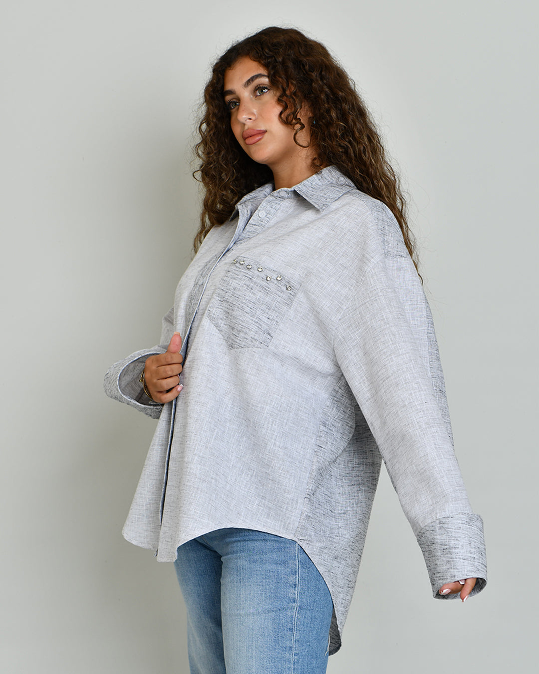 The Combination Shirt in grey and greige linen - image 5