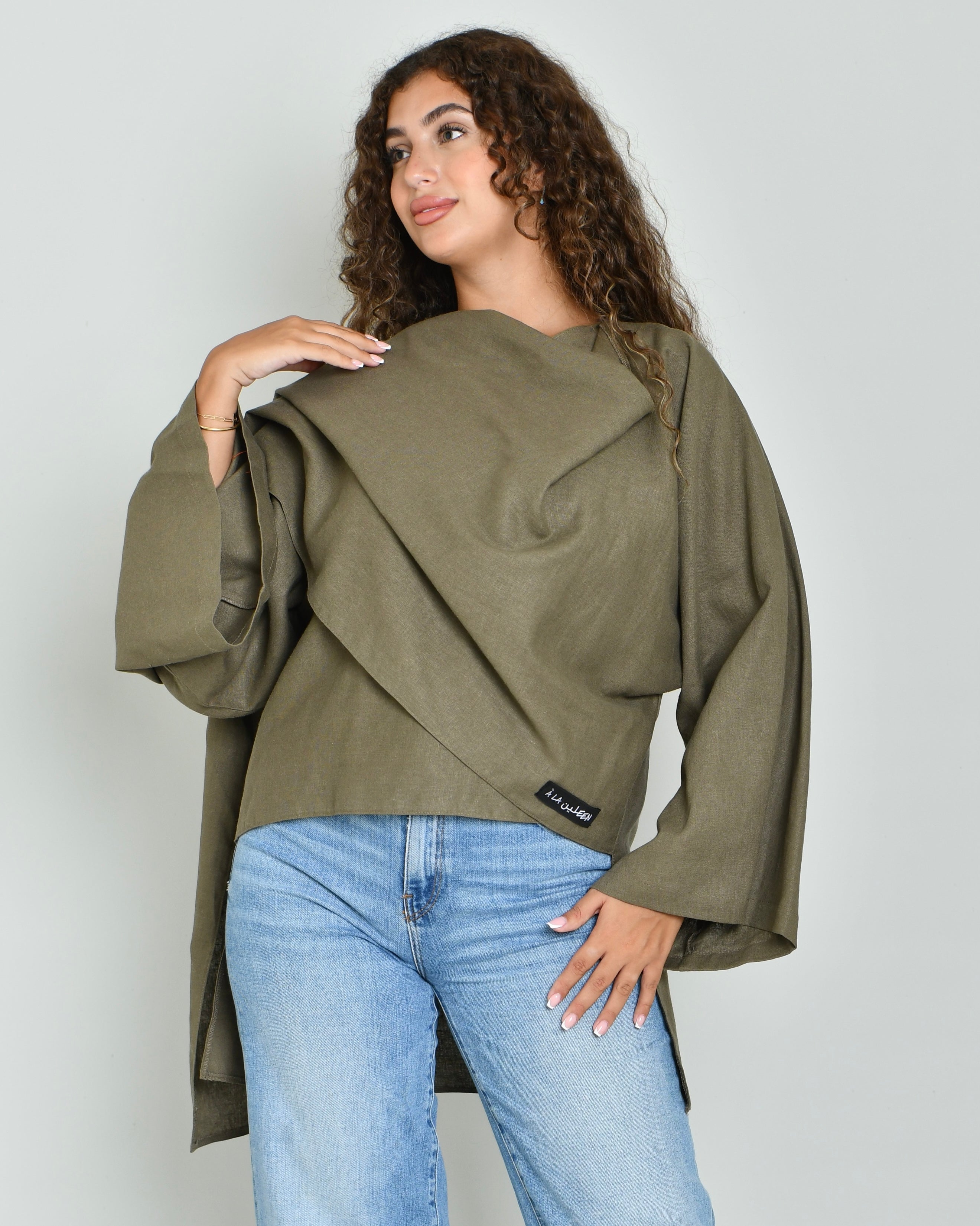 The Linen Scarf Top in khaki - image 4