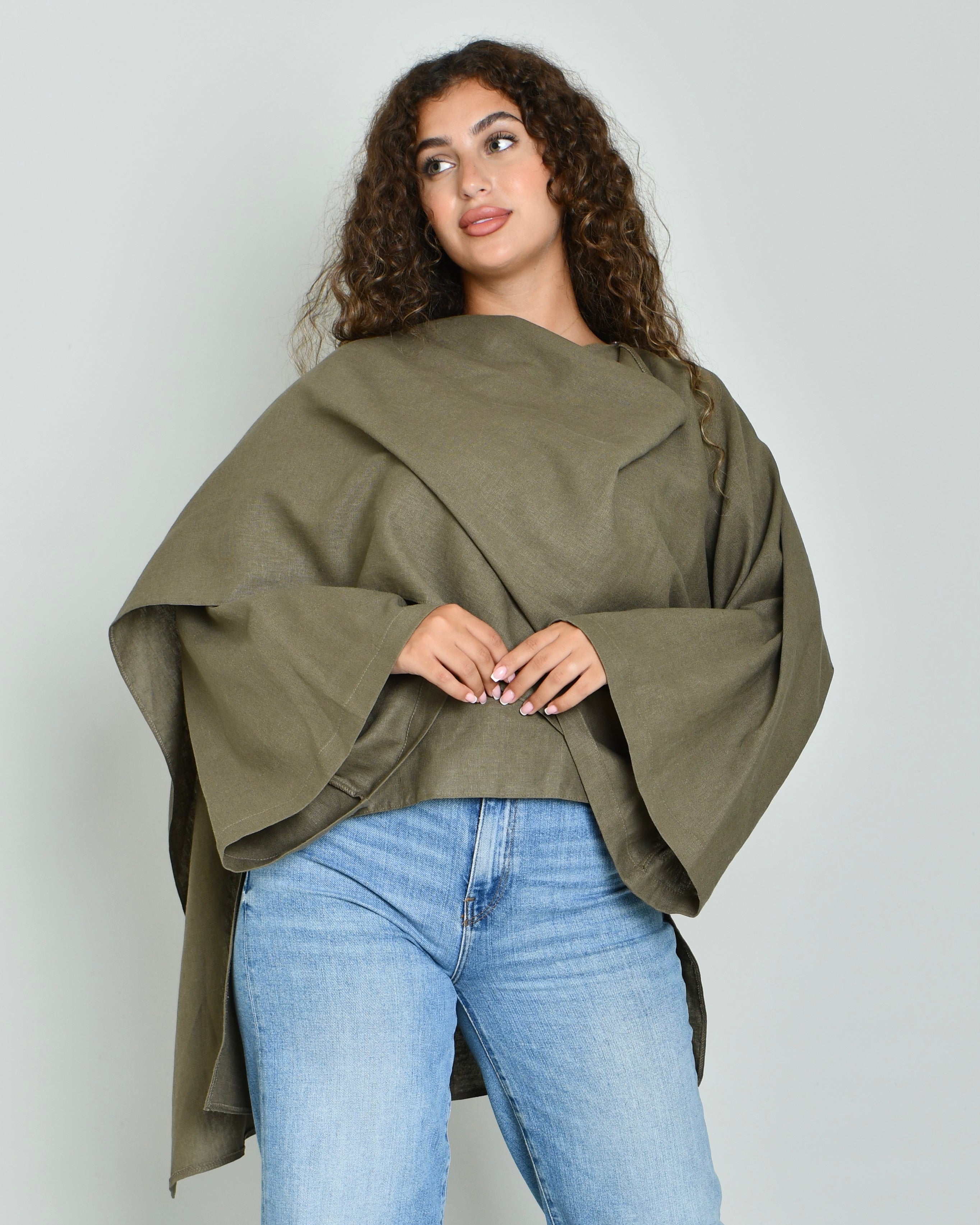 The Linen Scarf Top in khaki - image 1