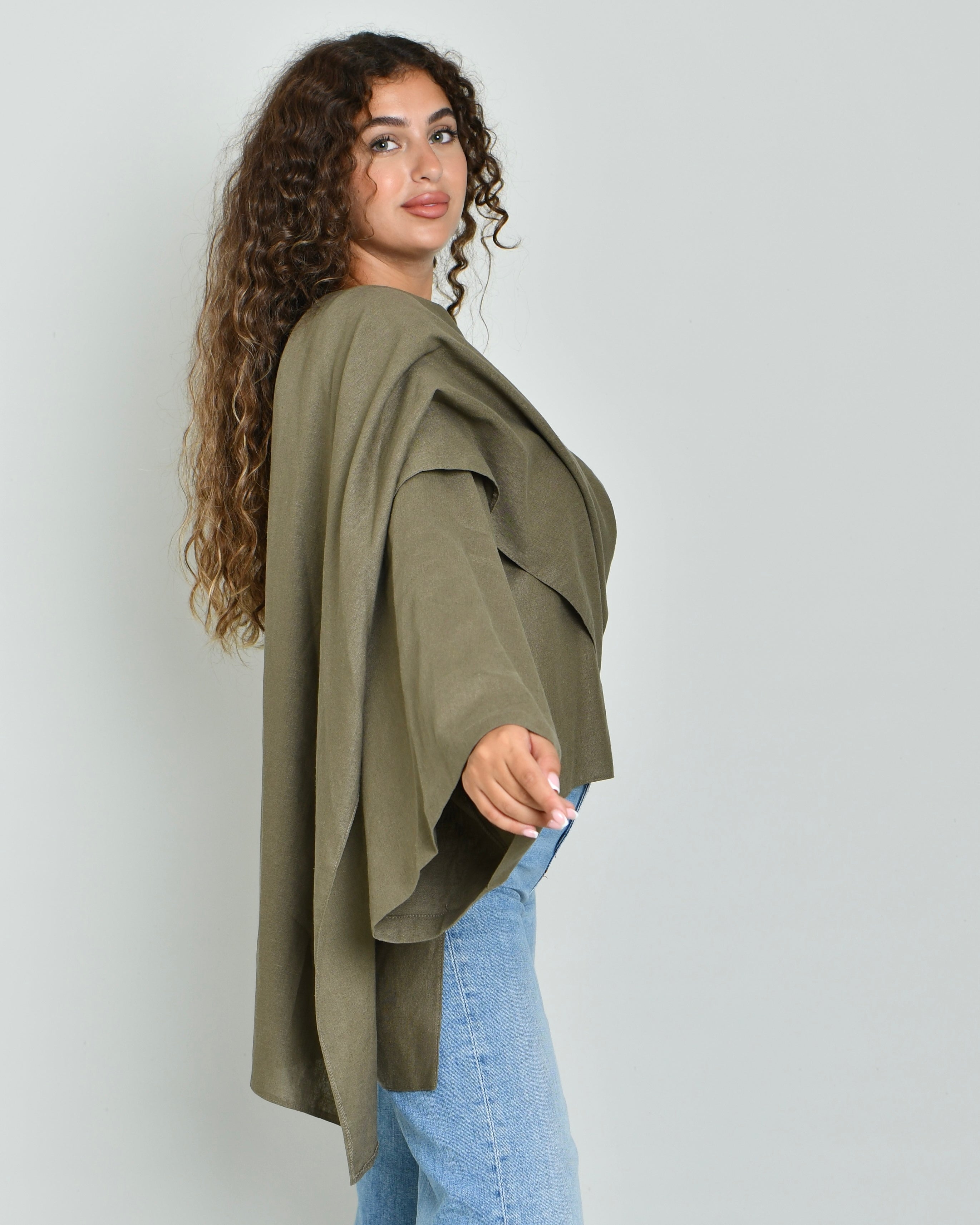 The Linen Scarf Top in khaki - image 2