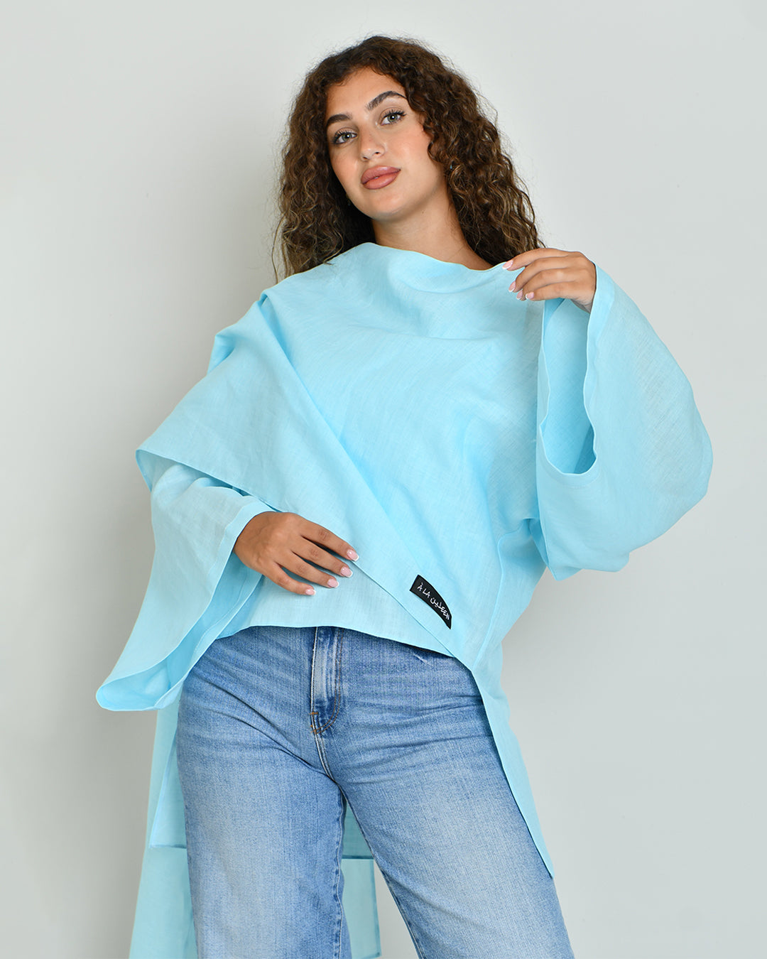 The Linen Scarf Top in turquoise - image 2