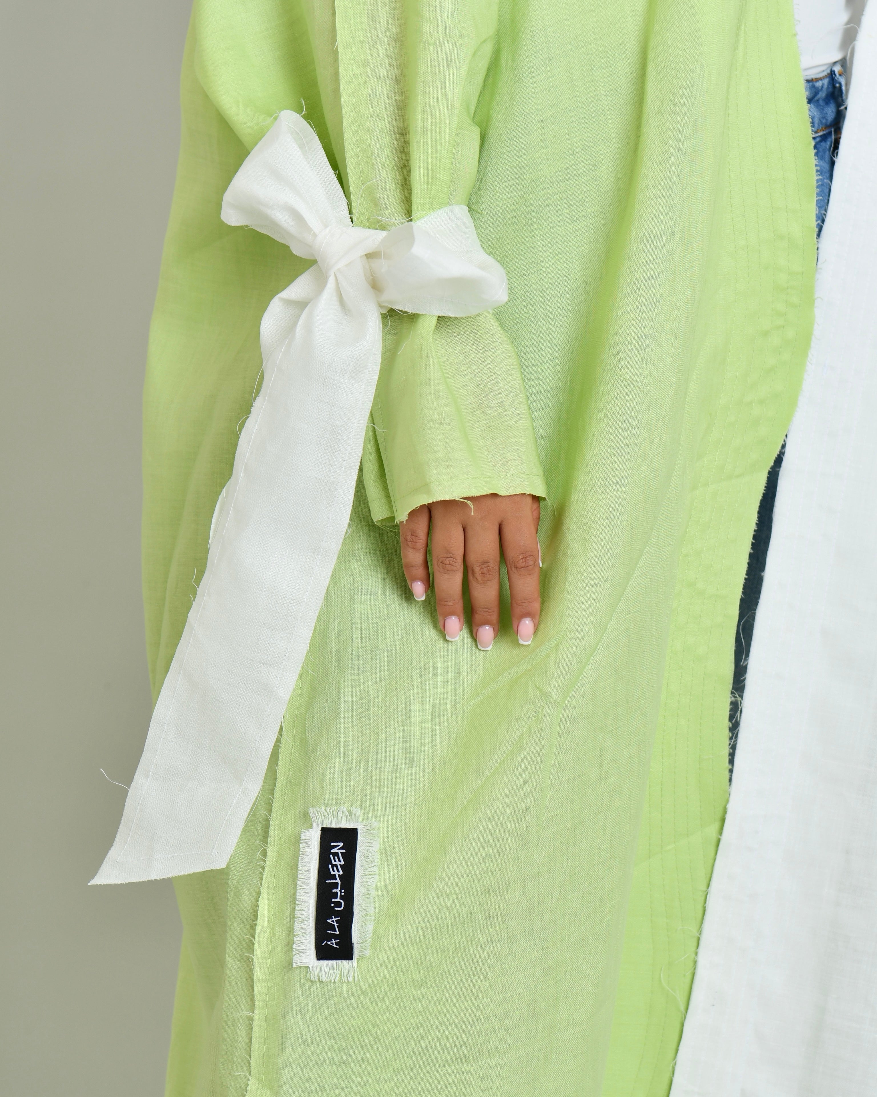 The Two-Toned Wavy Abaya in lime green and white - image 6