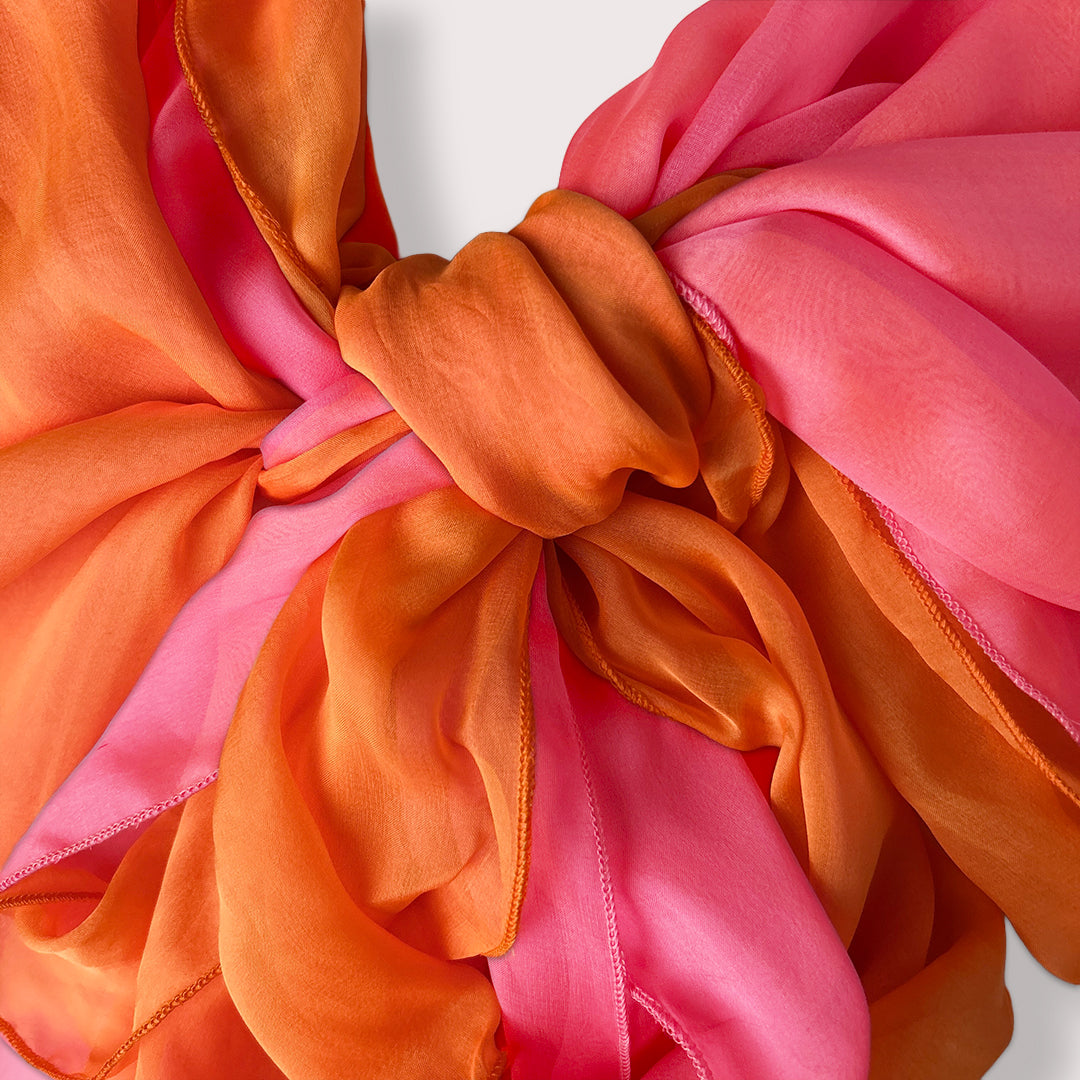 The Double-Layered Silk Chiffon Scarf – Two-tone Neon Pink & Clementine Orange - image 1